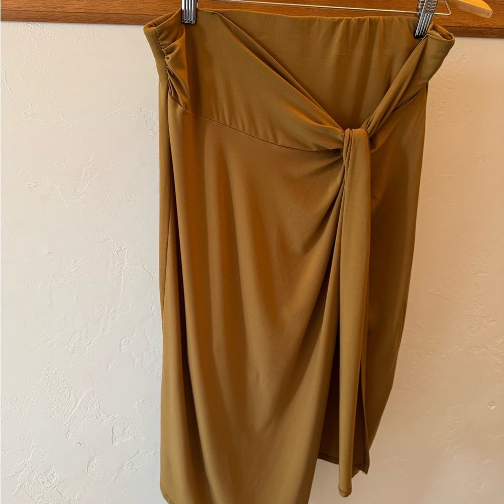 Nine West Tan Wrap Midi Skirt with Tie Front
